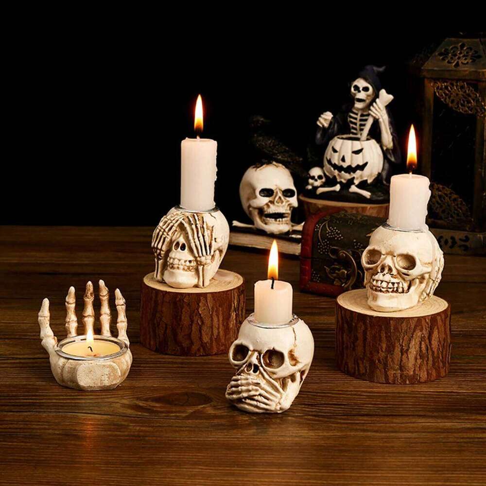 1pc Antique Incense Burner, Skull Candlestick, Halloween Decor Goth, Home Decor, Room Deco H260310