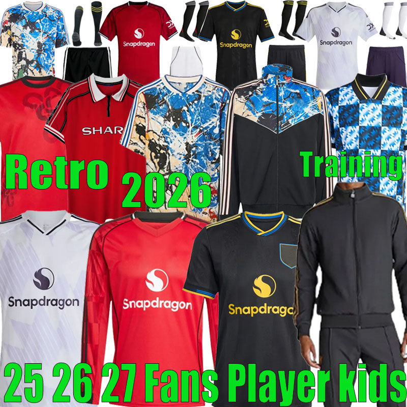 25 26 27 SESKO MBEUMO CUNHA HOJLUND Soccer Jerseys 2026 B. FERNANES football shirtsmen kids kits MAINO0 Pre match goalkeeper Training Stone Roses Retro jersey