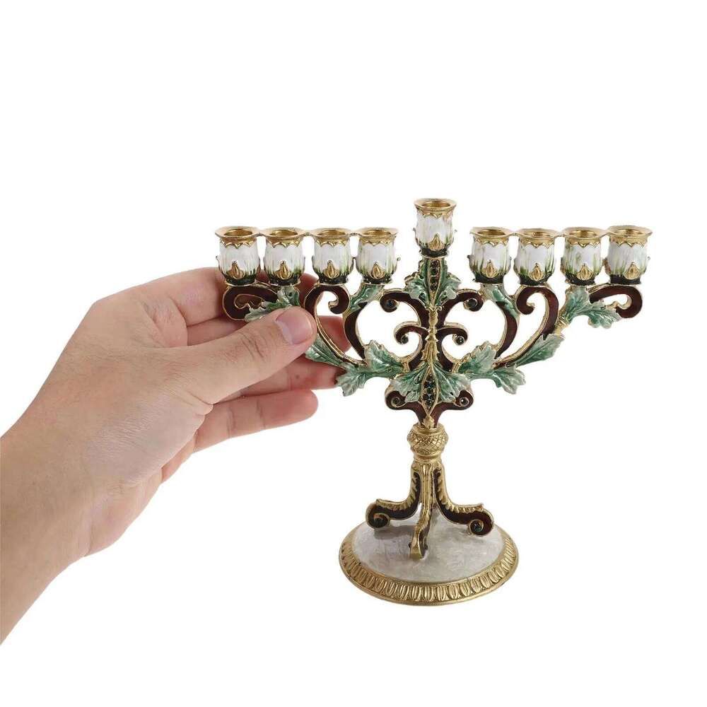 European-style Hanukkah Pillar Enamel Alloy Decorative Candlestick Ornament Menorah 9 Branch Candle Holder Luxury H260310