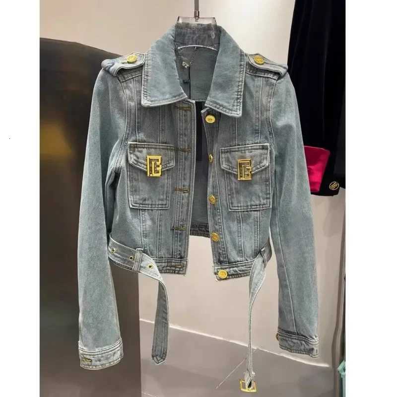 European Goods Small Fragrant Wind Ocean Air Gold Buckle Short Denim Coat Women 2025 Spring Design Sense Small Lace-up Top TideT260310