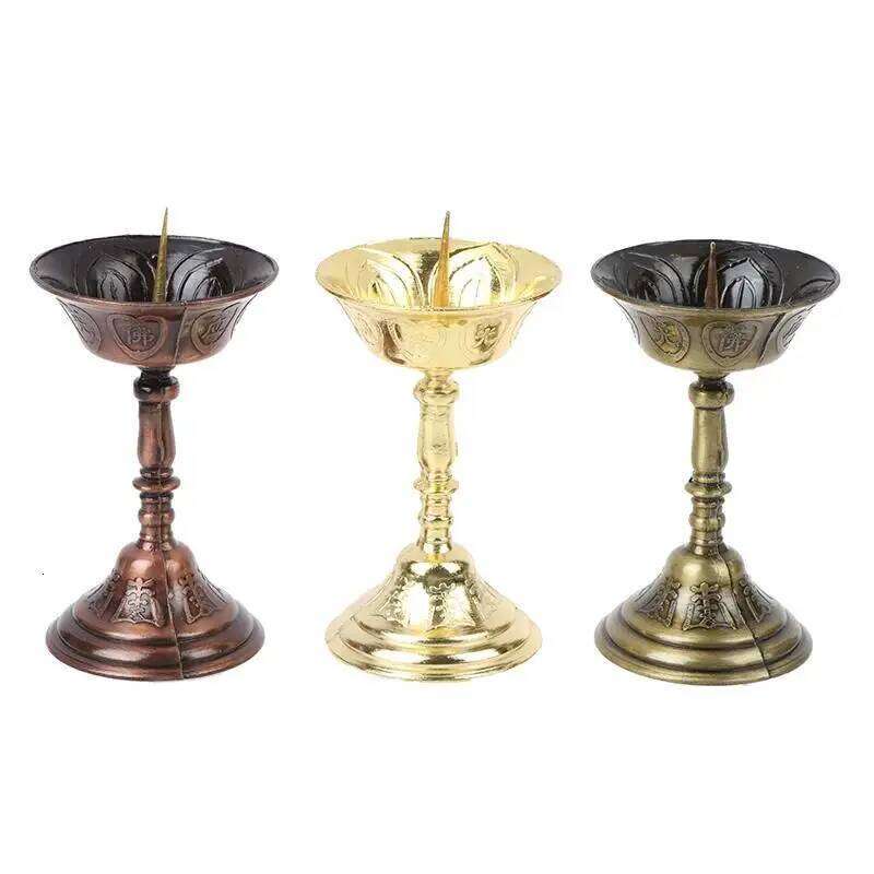 1PC Metal Votive Candlestick Lotus Retro Candle Holders for Daily Pray Buddha Candelabra Butter Lamp Holder Buddhist H260310