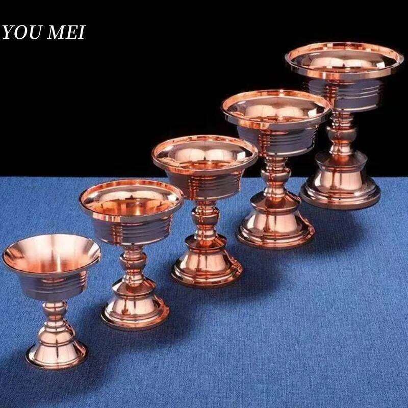 Buddhism Candlestick Holder,Luster Red Copper Altars Cup,Eternal Ghee Floating Holy Candle Lamp,Tibetan Buddhist item H260310