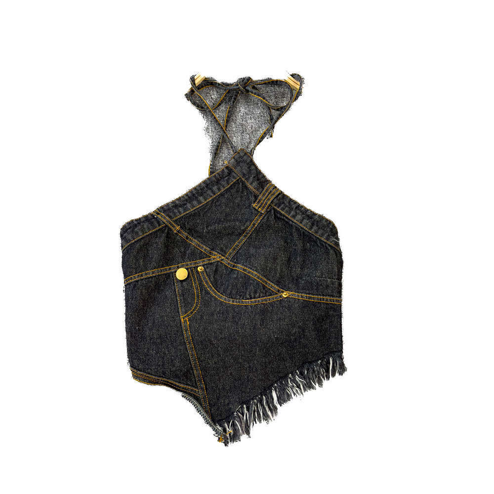 Women's crossover American denim camisole, spring and summer lingerie, sexy backless design, slim and fashionable