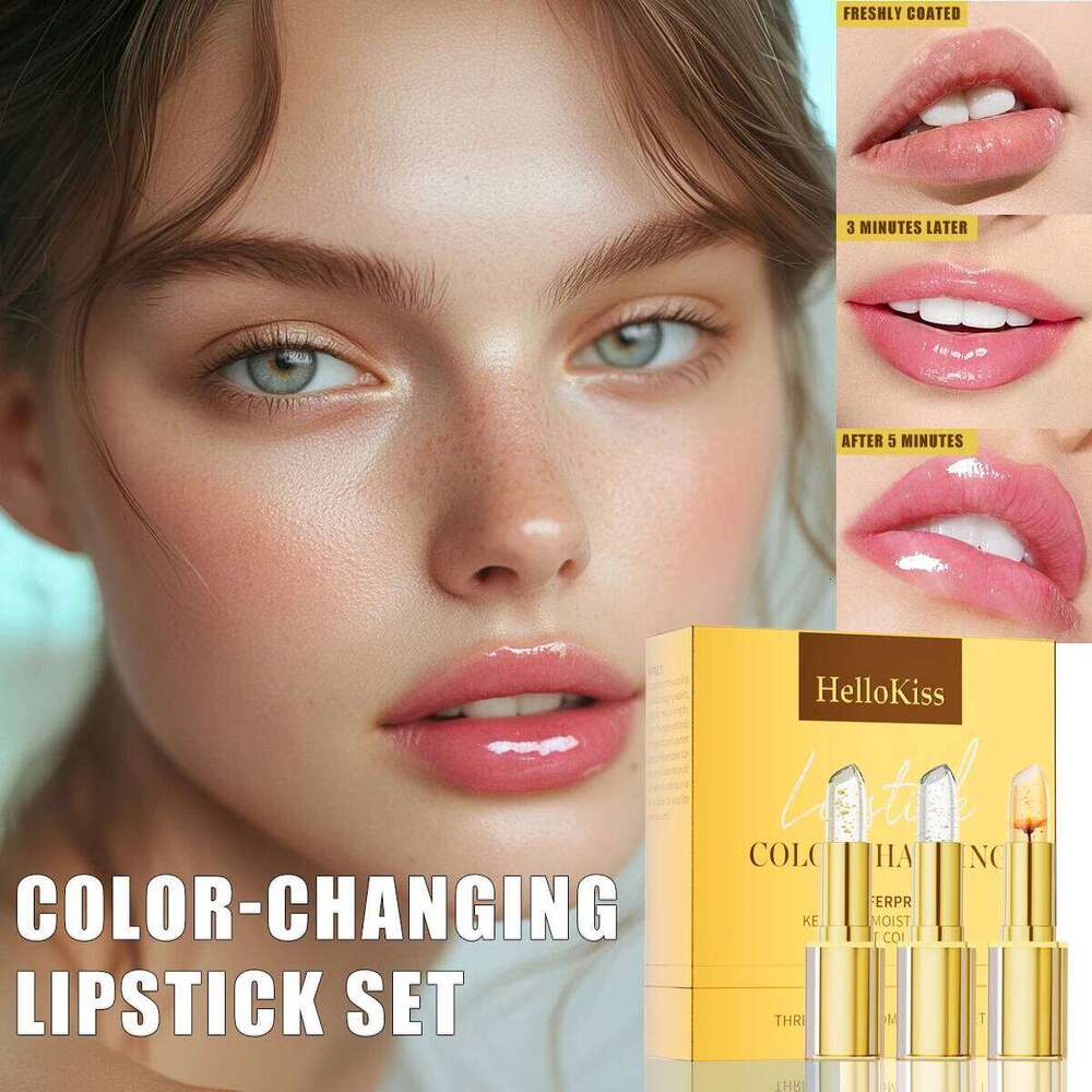 3pcs Lipstick Set Flower Jelly Crystal Clear Long Lasting Lips Color Change Pink lip gloss Cosmetics Z260310