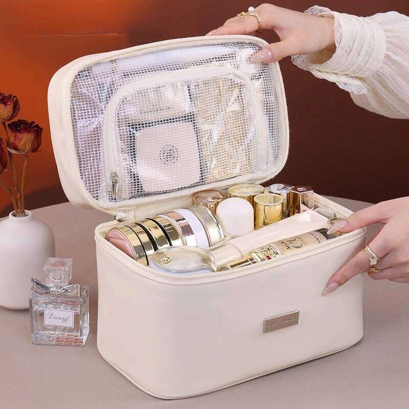 Women bag Portable PU Leather Cosmetic Bag - Durable Makeup Pencil Case with Zipper, for Brushes, Lipsticks & Travel Essentials XJ260310