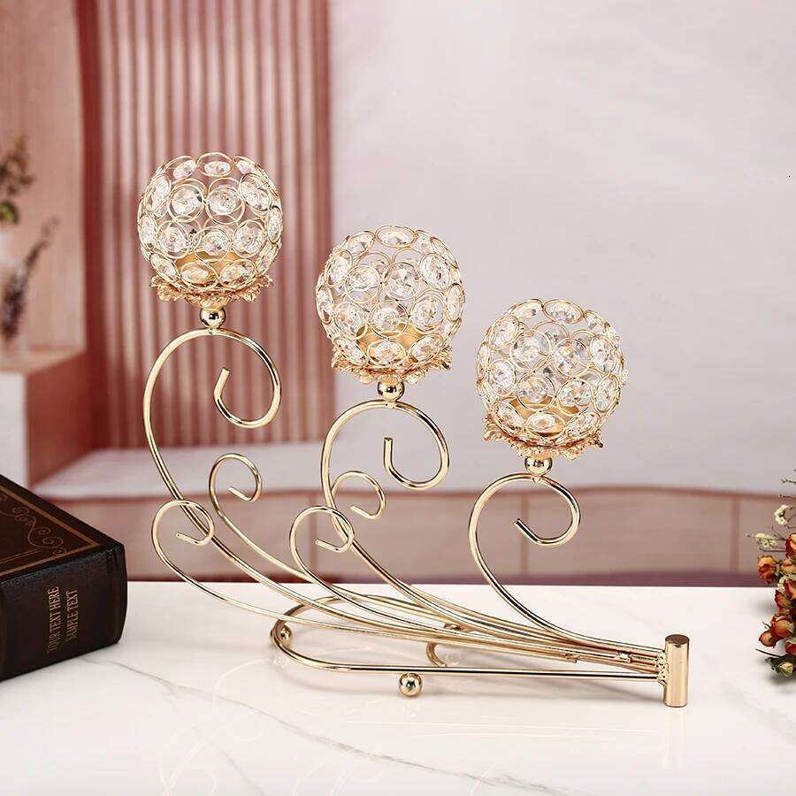 1pc 3 Arms Golden Metal Votive Candle Holder Candelabra Flower Vase, Vintage Candlestick for Table Centerpiece H260310