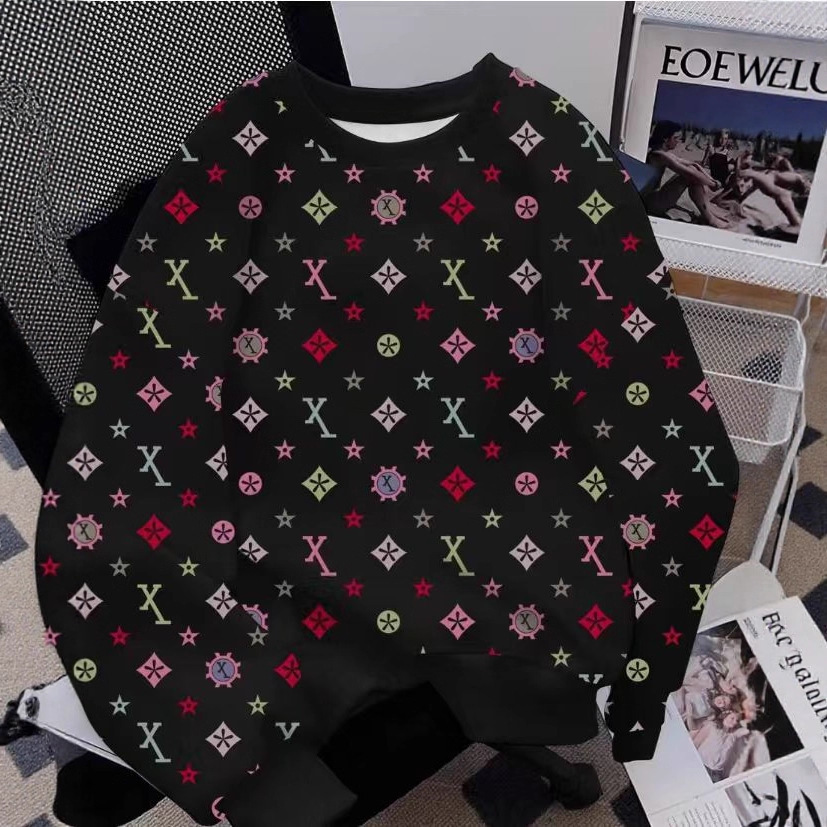 Luxury Brand Designer Clothes American Retro 3D Printed Colorful Crew Neck Sweatshirt For Women Letter Pattern Loose Pullover Top