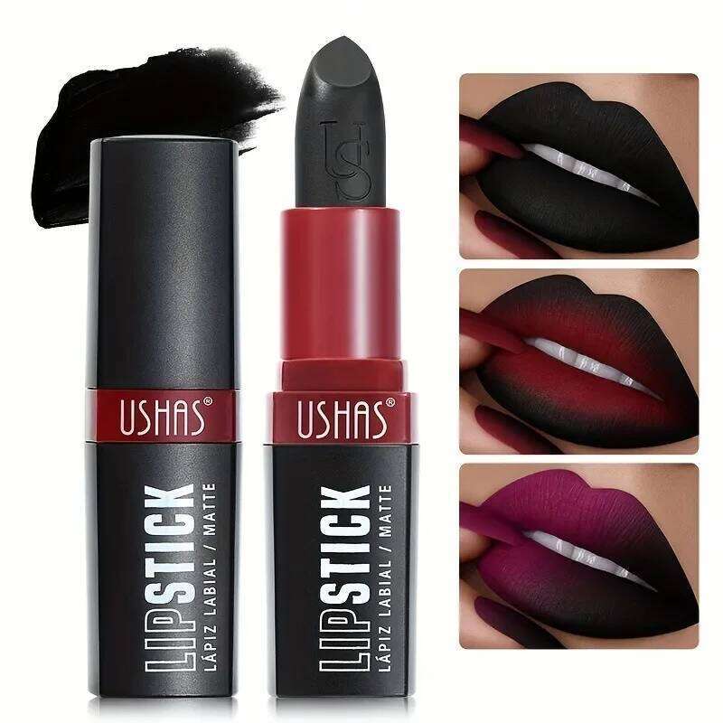 USHA's Black Lipstick Halloween Ready-to-Ship Waterproof Long-Lasting Matte Makeup Lip Gloss for Cross-Border Shopping Z260310
