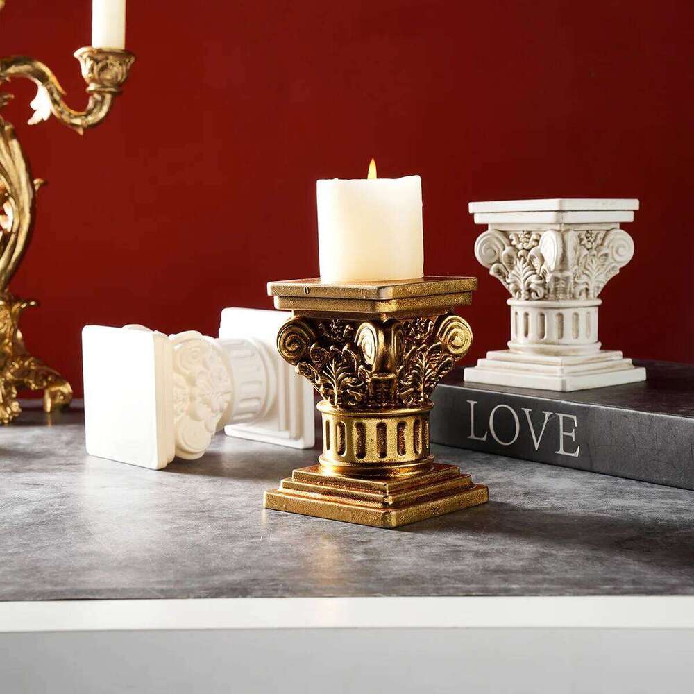 1PC, European retro Roman column-shaped candlestick, a warm and cozy decorative item in center of the desktop H260310