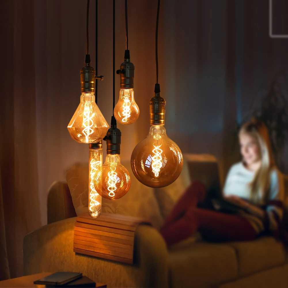 Retro Edison E27 E14 LED Light Bulb 220V Diamond Love ST64 A60 G80 G95 G125 T185 Vintage Glass Bulb Lamp For Home Decor Lighting H260310