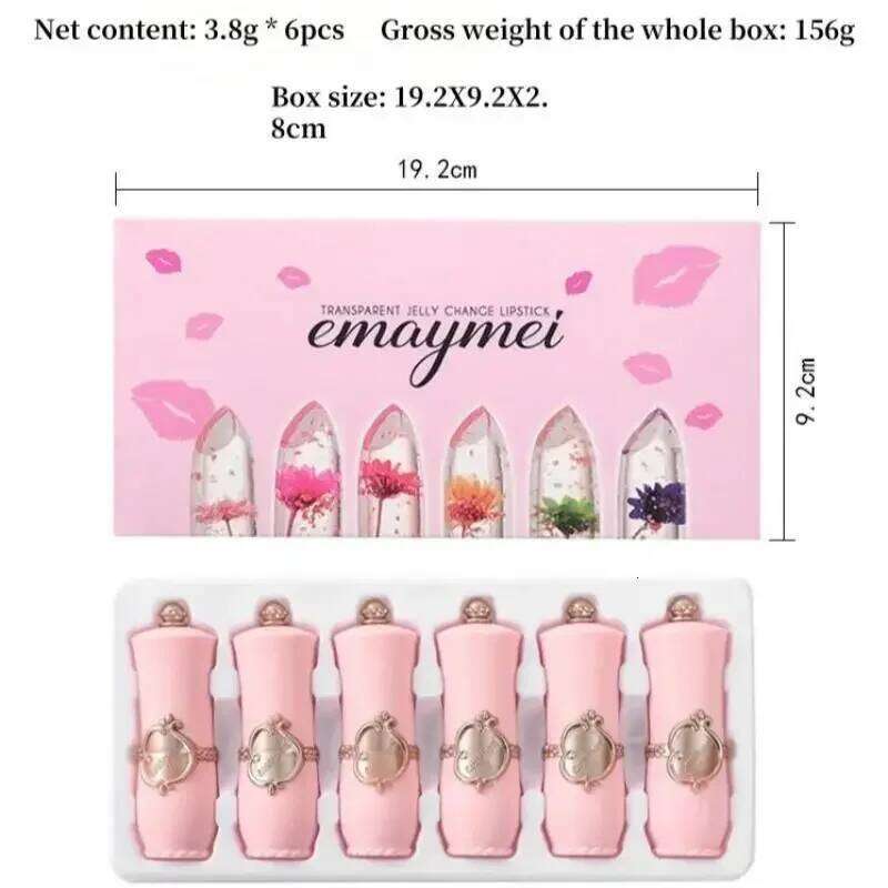 Moisturizing Color Change Lipstick Set 6 Pieces Jelly Gloss Long Lasting Dry Flower Crystal Clear Pink Lip Balm Makeup Kit Z260310