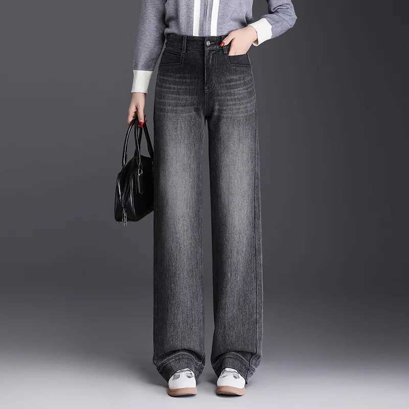 2025 Womens Spring and Autumn New High Waist Straight Leg Jeans Boutique Loose and Elegant Drop Feel Casual Pants M260310