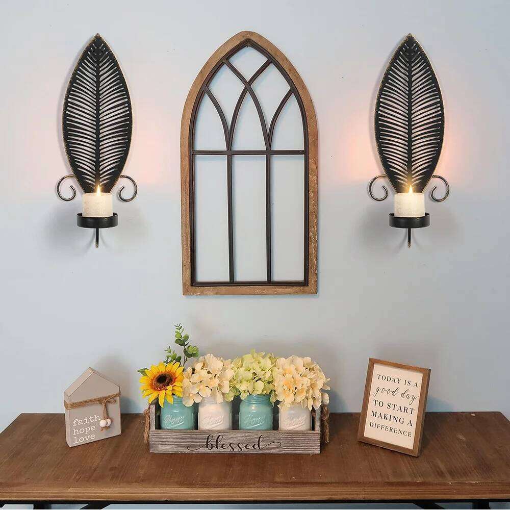 2pc Set Wrought Iron Leaves Wall Mounted Candle Holder European Retro Home Decoration Living Room Doorway Courtyard Ornaments H260310