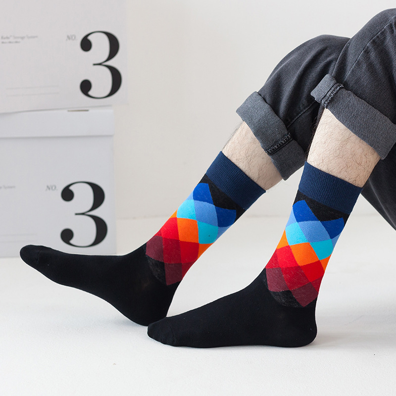 Ins Style MidCalf Socks for Women with Diamond Pattern Fashionable Trendy Unisex Mens Socks y250915