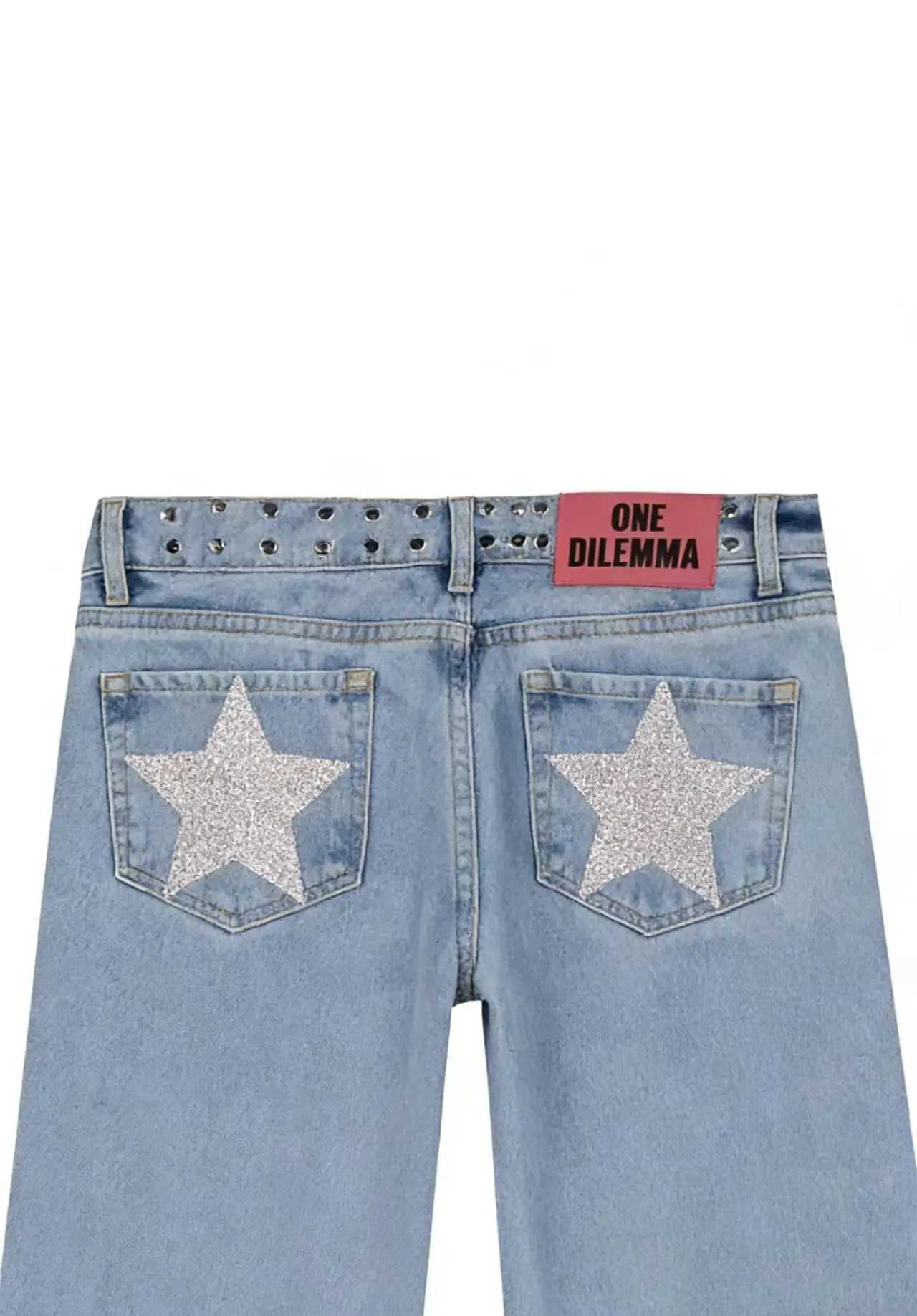 Women High Waist Five-Pointed Star Print Harajuku Straight Denim PantsT260310