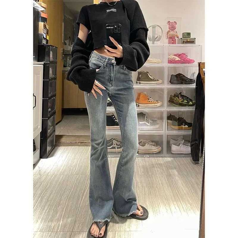 Bootcut Jeans Woman Punk Women Lapel Straight Travel Millennium Ladise Denim Fabric Paneled Geometric Texture Boho Folded Ladies M260310