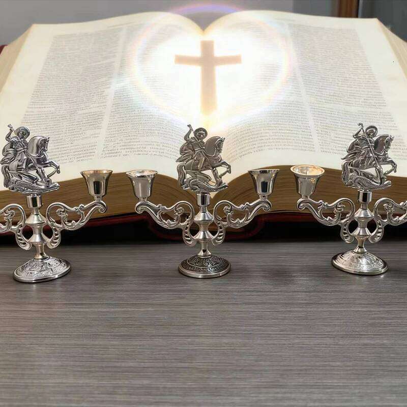 New Orthodox Myth George Killing Snake Icon Gold Plated GiftBox Church Home Table Stand Religion Statue candlestick H260310