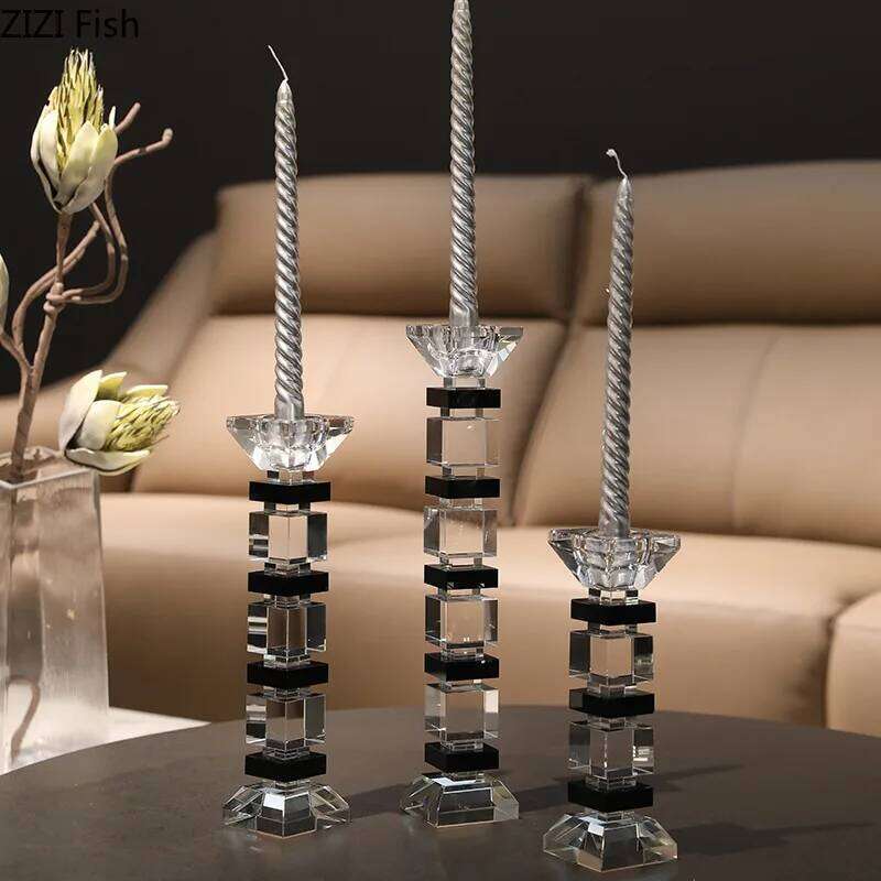 Crystal Glass Candlestick Decorative Holder Romantic Candlelight Dinner Prop Candle Rack Candles Stand Ornament H260310