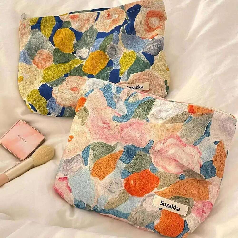 Women's Cosmetic bag Instagram Monet Garden Painting Style Makeup Travel Organizer Bag Neceser Make Up Bags XJ260310