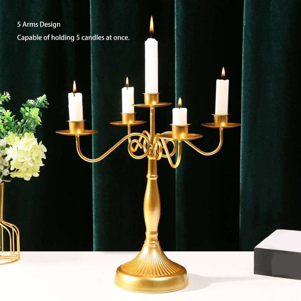 ZK50 European Style 5 Arms Iron Elegant Candle Stick Candelabra for Wedding Restaurant Gold H260310