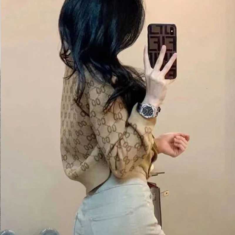 Fashion Printed Short Sweater Jacket for Women Spring Autumn Temperament Elegant Waist-cinching Knit Top Fashion Women ClothingT260310