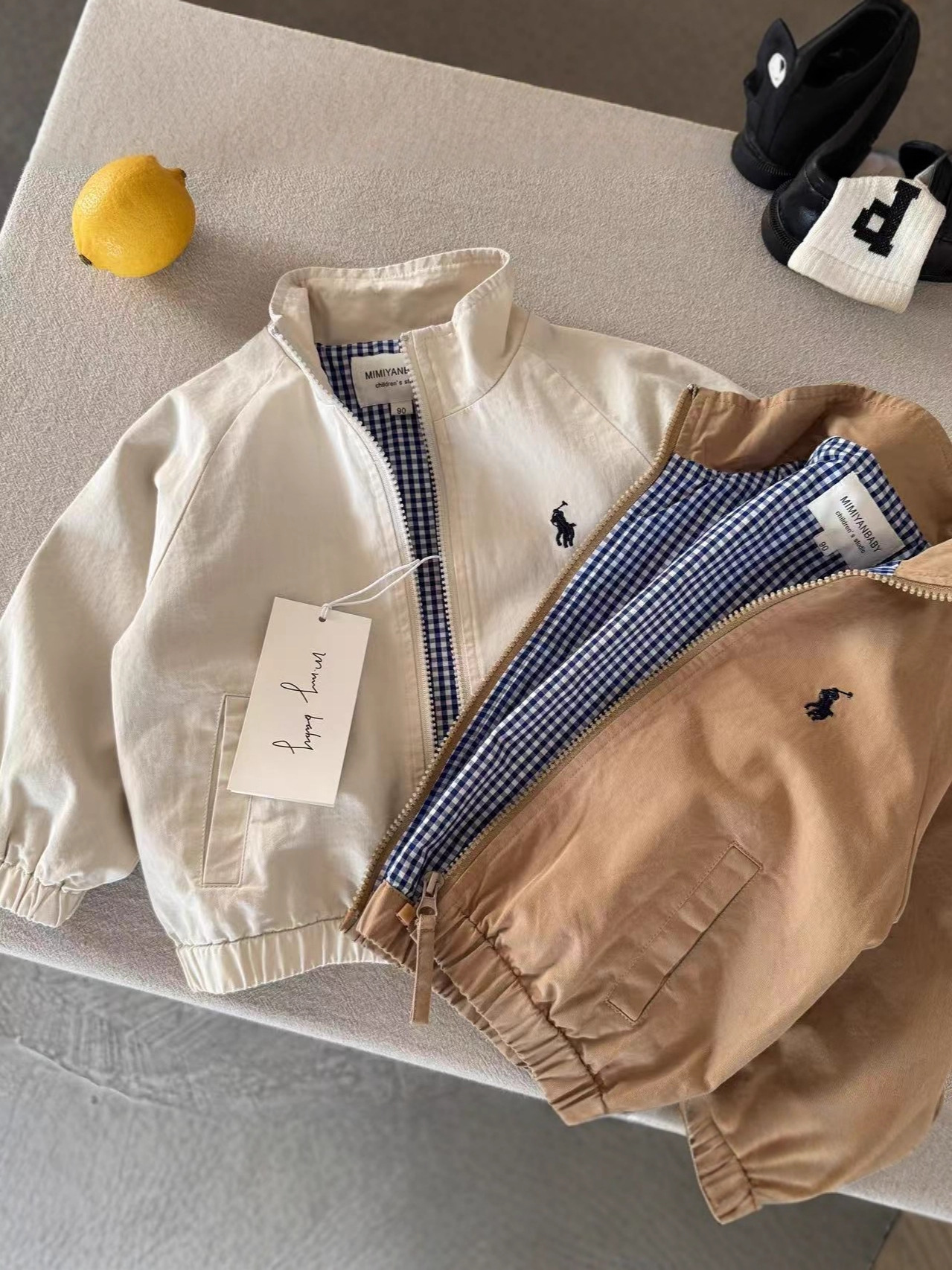 New free shipping designer jackets for kids jackets beige khaki navy blue Fashionable and versatile outdoor casual embroidered jacket
