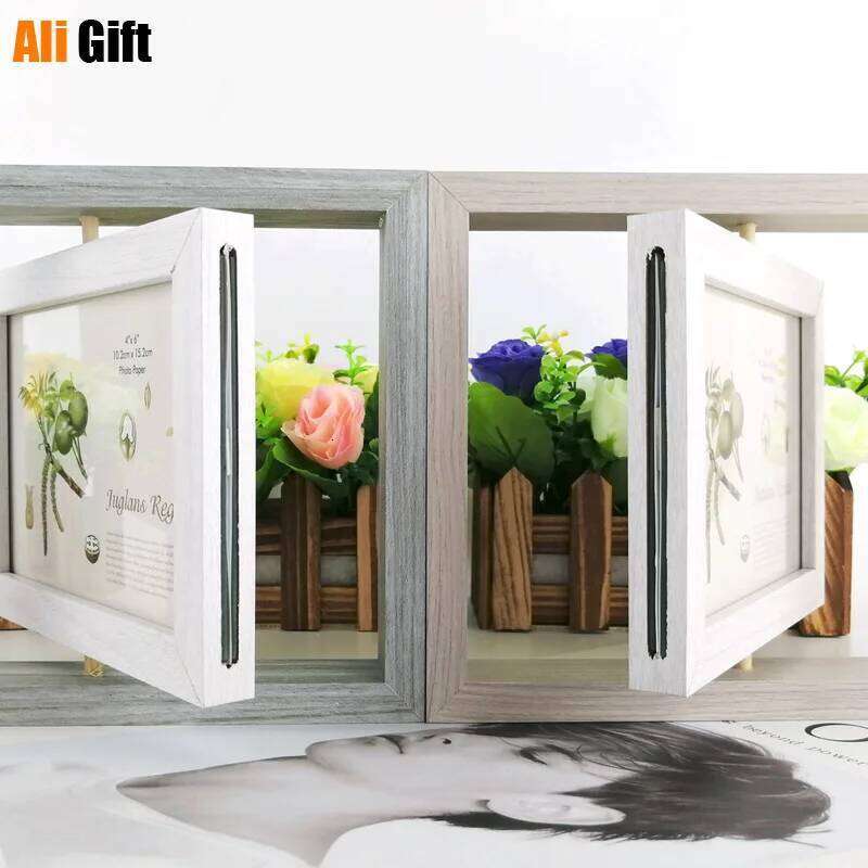 7 inch Rotating Frame Wooden Frames, Wall Photo Frame, Nordic Display, Living Room Poster, Picture Holder Decor H260310 - view 3