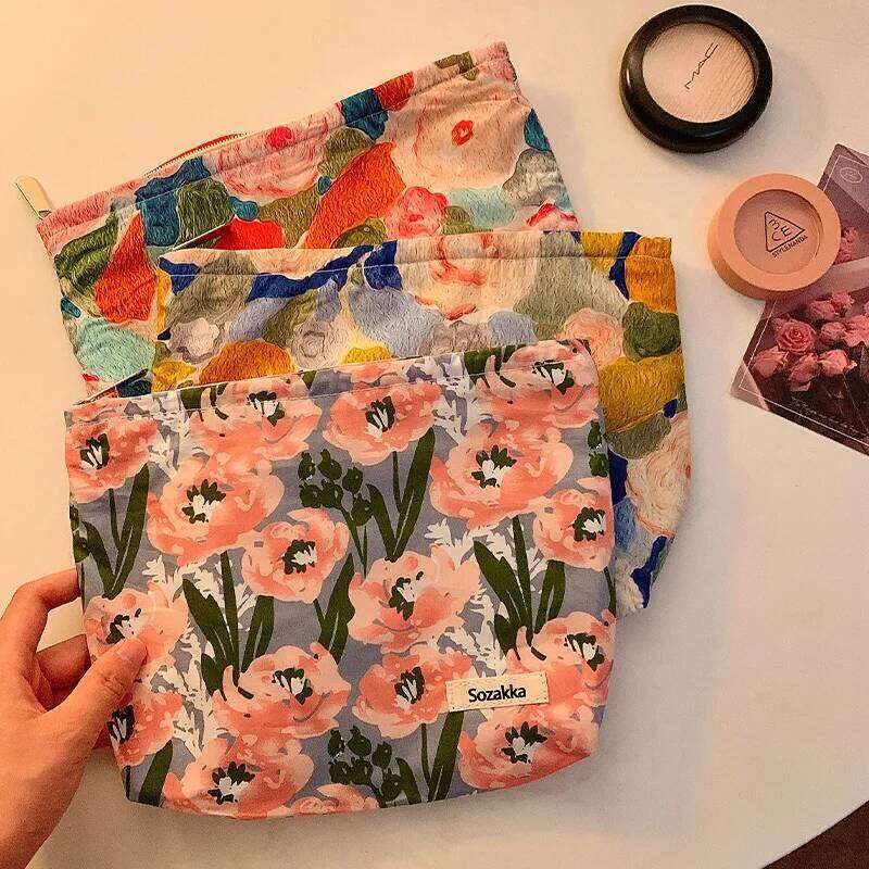 Women's Cosmetic bag Instagram Monet Garden Painting Style Makeup Travel Organizer Bag Neceser Make Up Bags XJ260310