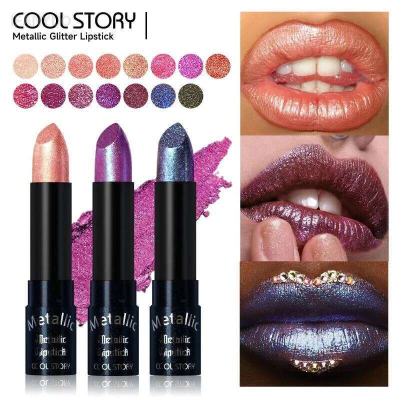 15 Colors Metallic Chameleon Waterproof Long Lasting Lip Gloss Pearlescent Glitter Diamond Lipstick Party Lips Makeup Z260310