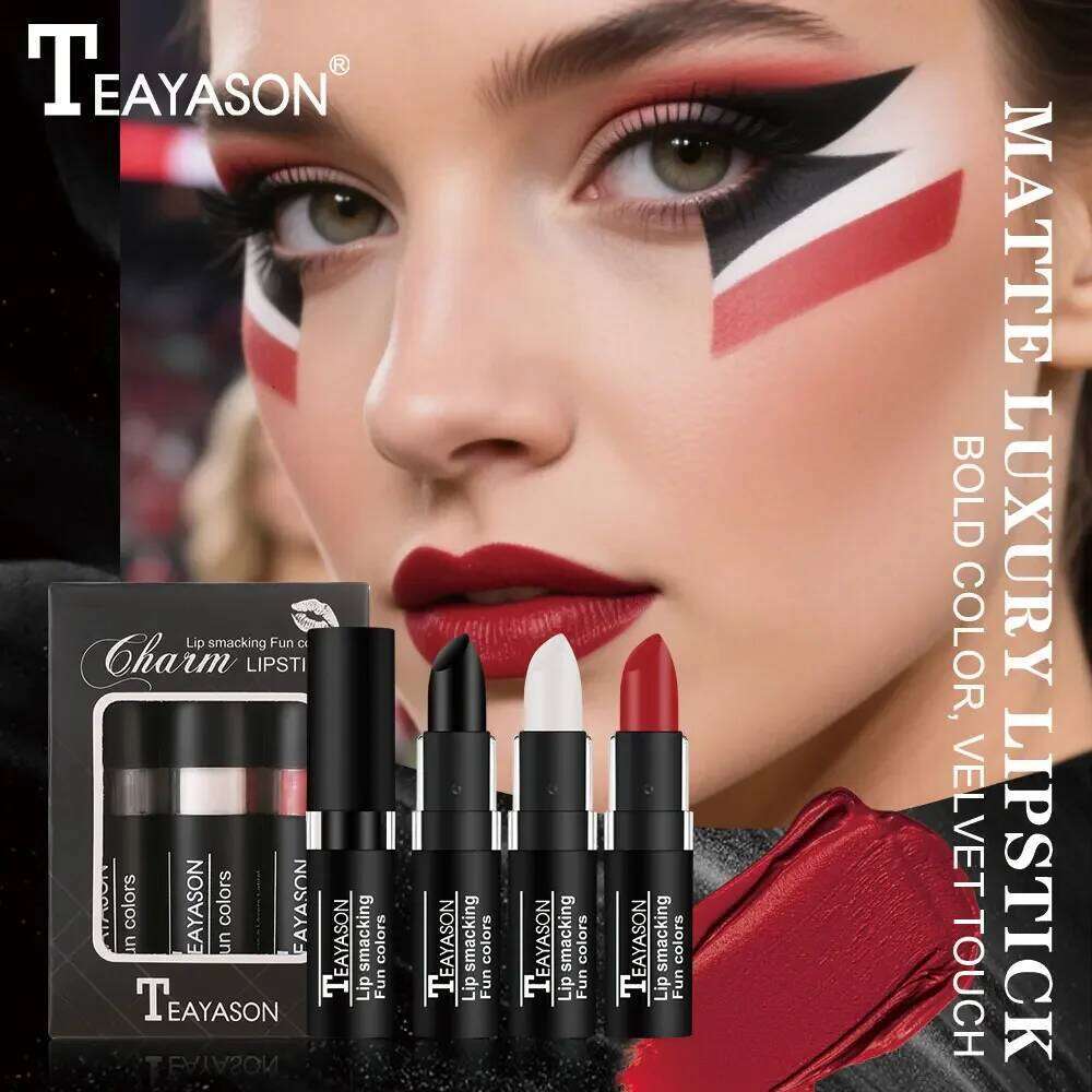 Matte Lipstick Velvet Finish Waterproof Long Lasting Non Transfer Dark Shades Black White Red Holiday Makeup Z260310
