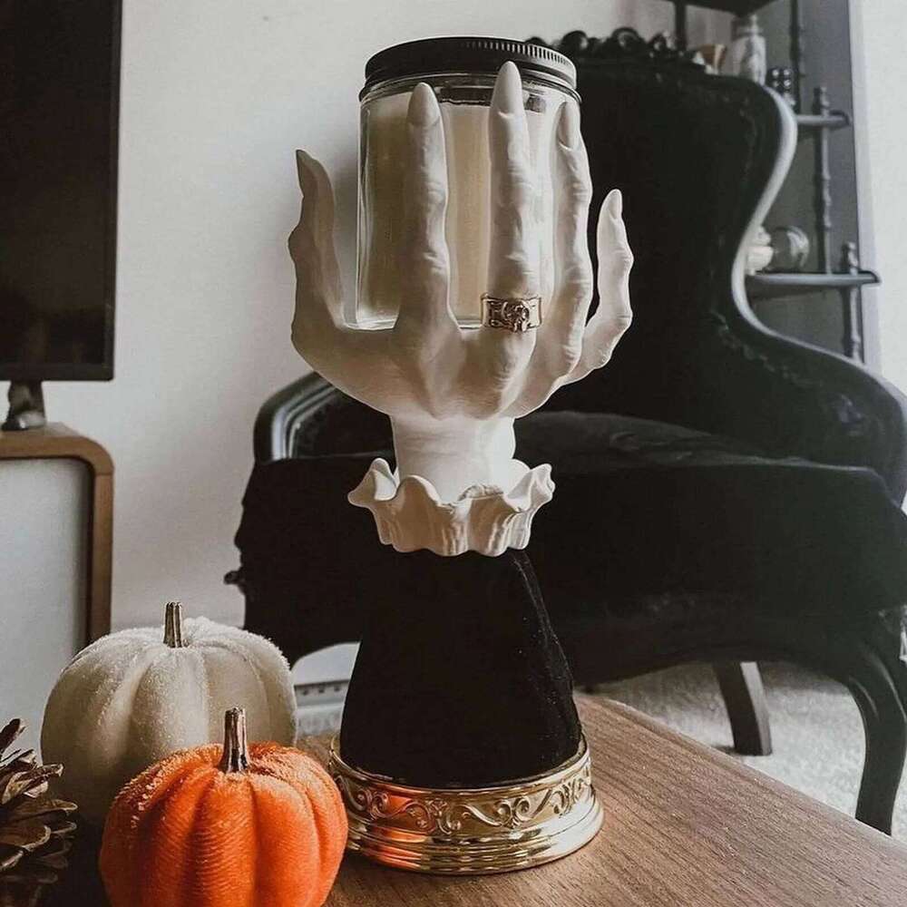 Witch Hand Candlestick Palm Candle Holder Gothic Decor Snack Bowl Stand Resin Ornament Halloween Decorations For Home H260310