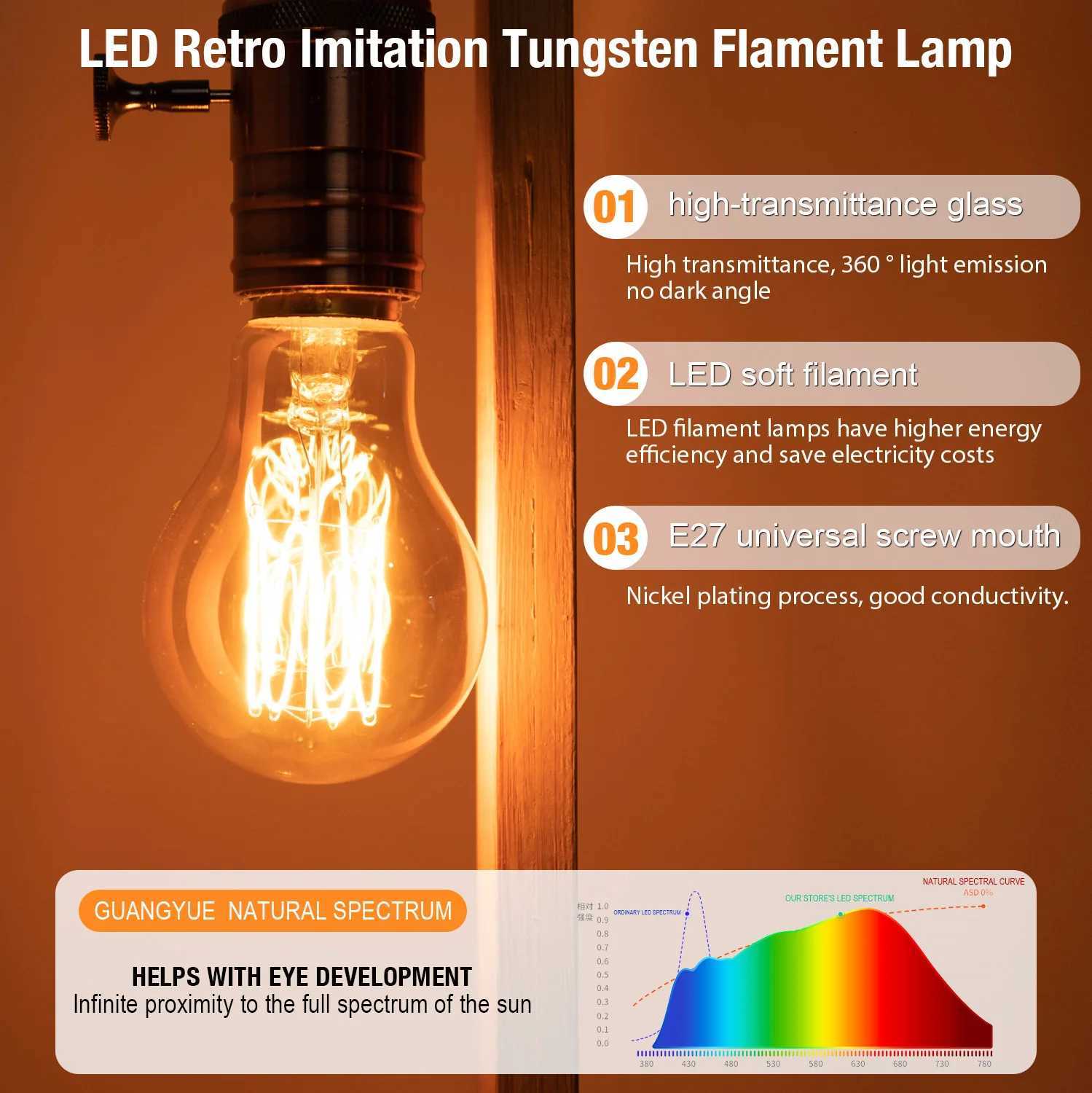 A19 Vintage Edison Bulb 3W LED Antique Filament Light Bulbs 1800K Amber Warm E27 E26 Light Bulbs for Pendant Bedroom Ceiling Fan H260310