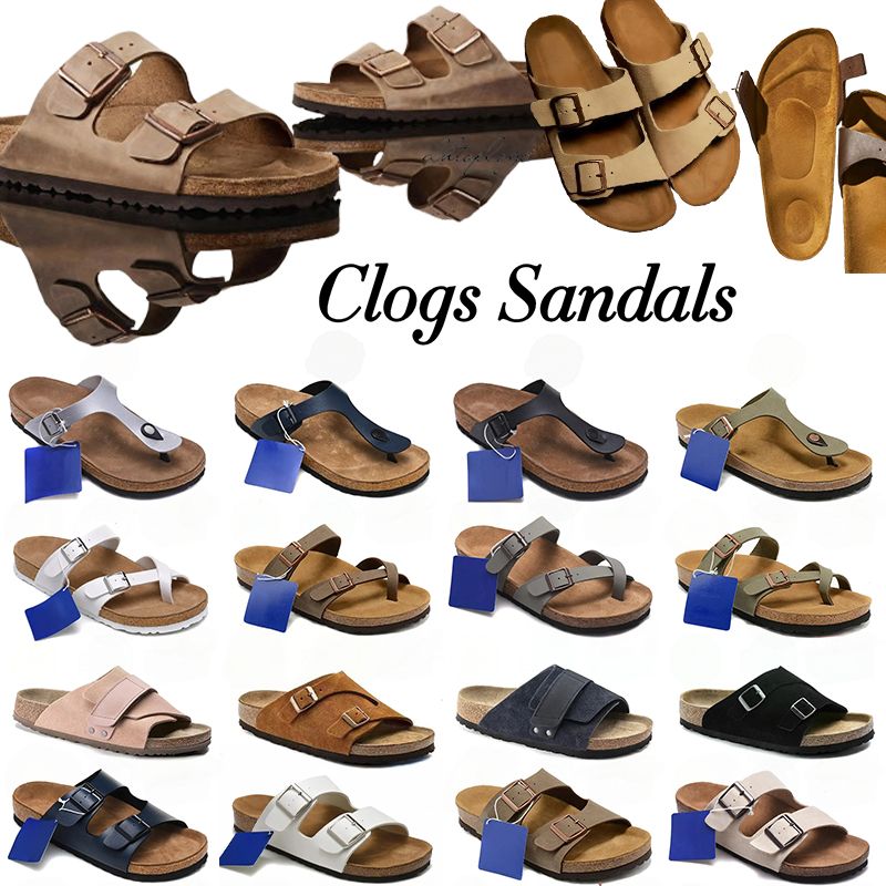 Clogs Sandals Clog Slippers Taupe Cork Flat Fashion Summer Genuine Leather Slide Beach Sandal Men Women Designer Slippers Slides