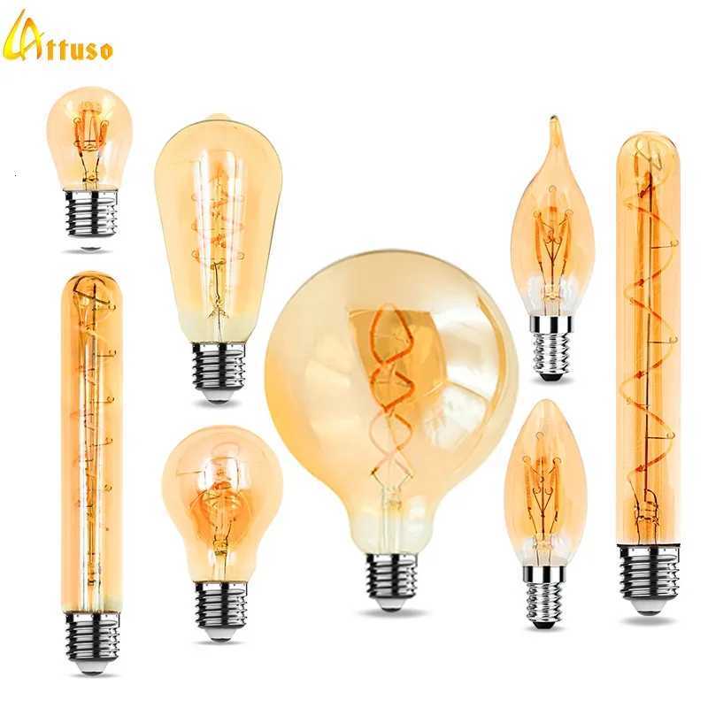 1-10pcs E27 E14 Retro Edison LED Filament Bulb AC 220V Spiral Light C35 G45 A60 ST64 G80 G95 G125 Glass Bulb Retro Candle Lamp H260310