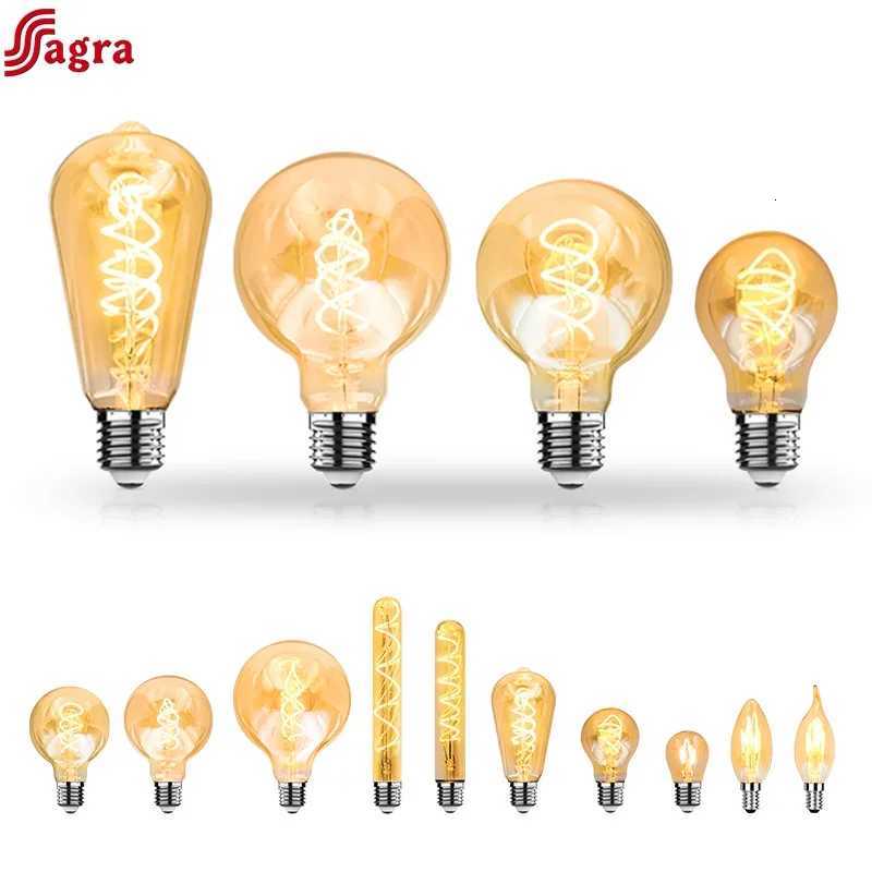 1-10pcs E27 E14 LED Bulb AC 220V Vintage Spiral LED Filament Light Bulb C35 A60 T45 ST64 T185 T225 G45 G80 G95 4W Edison Lamp H260310