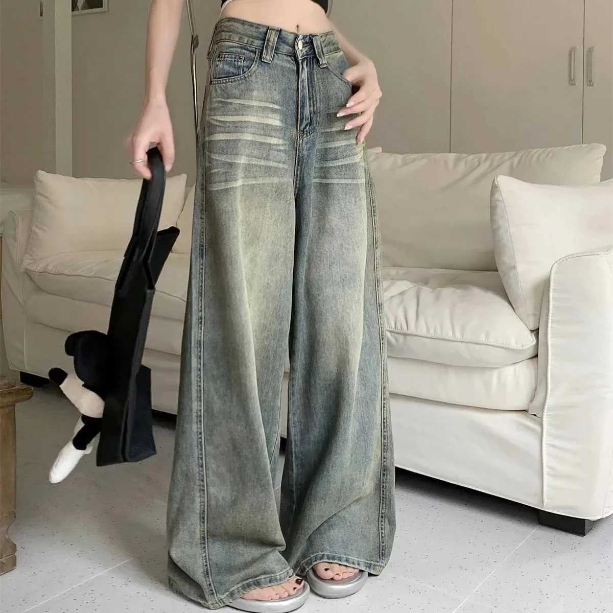 Y2K Loose Straight Leg Jeans Women Trousers Baggy Wide Fit Casual High Waist Retro Washed Vintage Style Womens jeans Jeans M260310