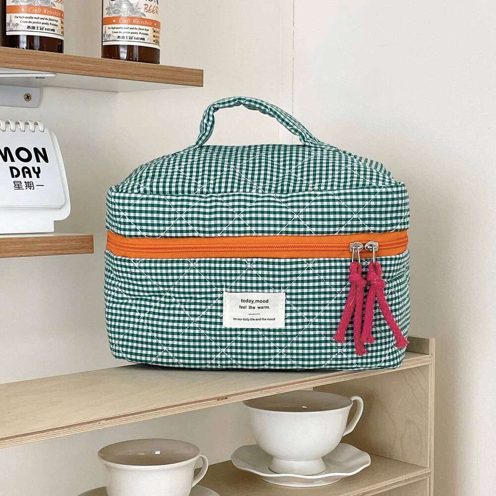 Quilted Plaid Girls Cosmetic Bags Retro Ladies Clutch Pencil Case Coin Purse Portable Travel Female Toiletry Storage Bag Handbag XJ260310
