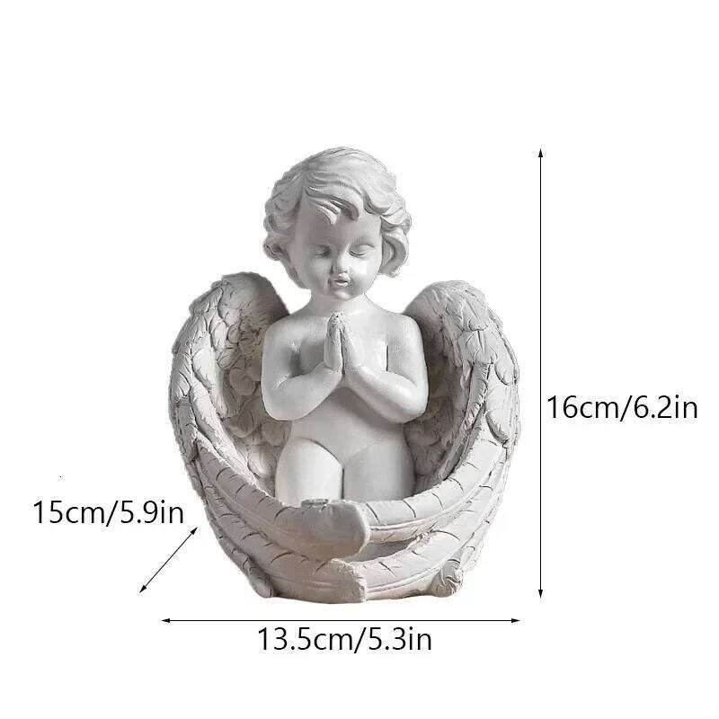 NORTHEUINS Angel Girl Candle Holder Figurines Nordic Fairy Candlestand Garden Modern Resin Statue Interior Home Shelf Decoration H260310