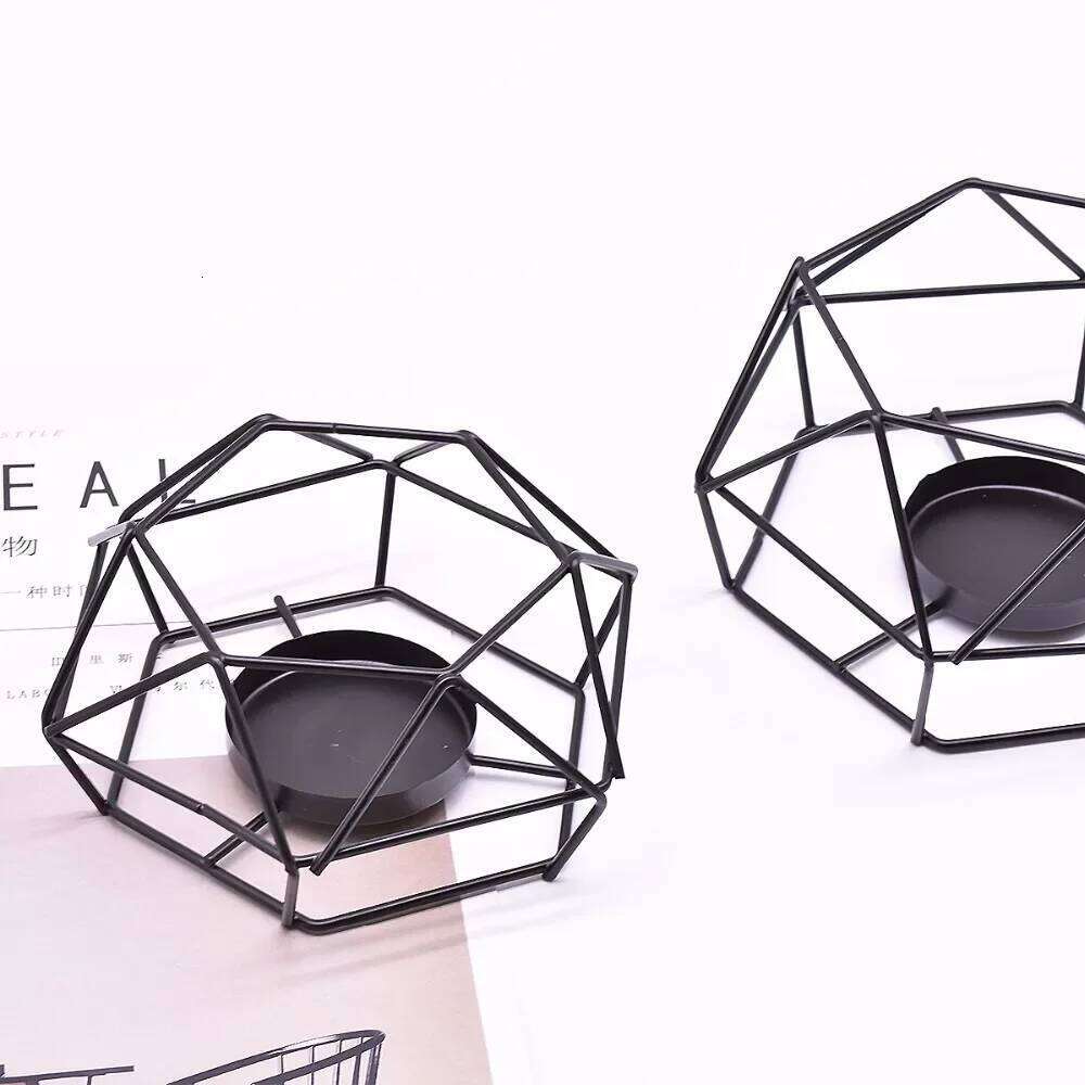 Peandim Geometry Small Tealight Candle Holders Tabletop Aritist Craft Black Metal Wire Candlestick Home Decor Valentine's Gift H260310