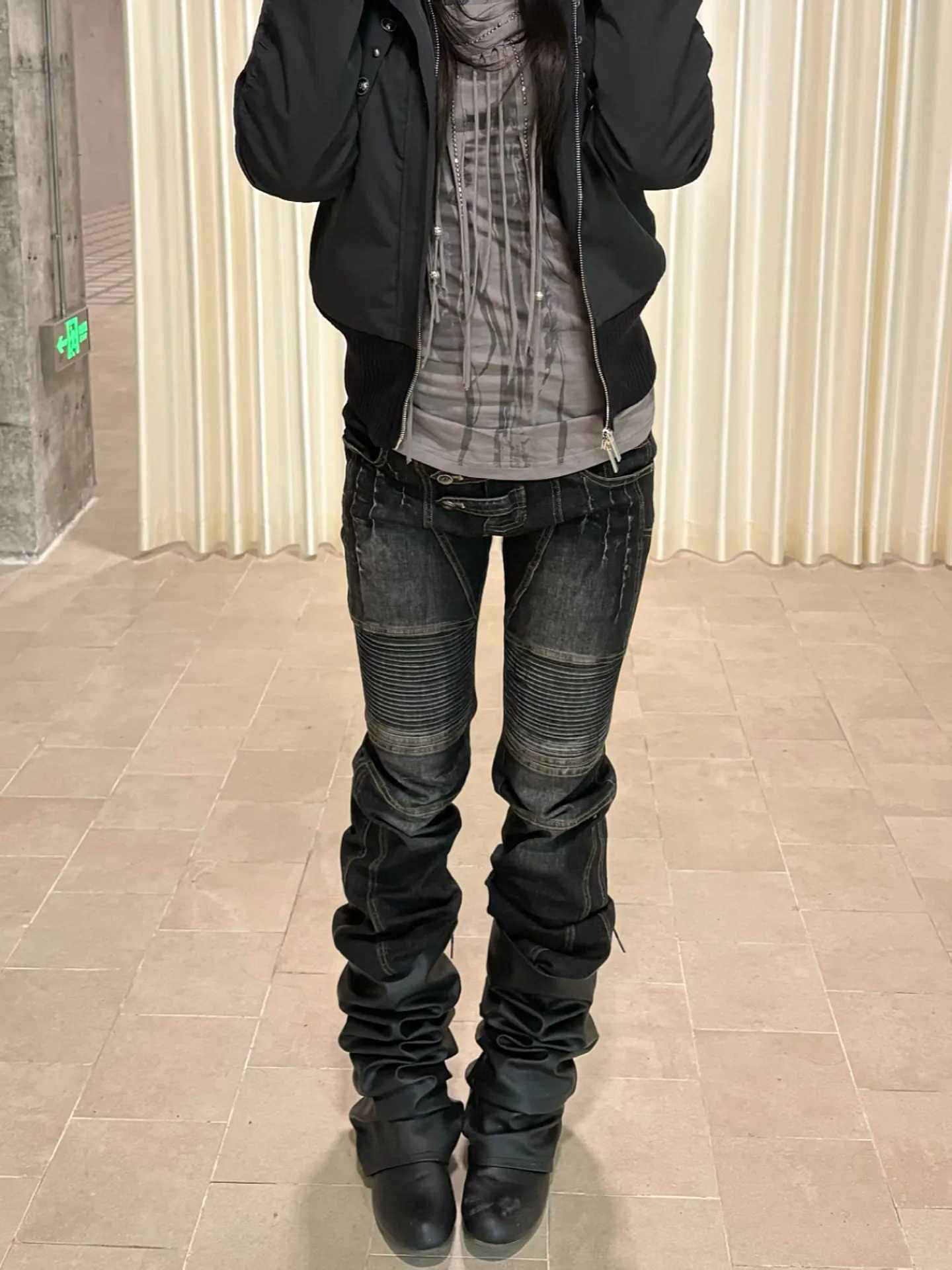 American RETRO Y2k Spicy Vintage Vintage Slightly Flared Jeans Womens Low Waist Motorcycle Style Casual Pants M260310