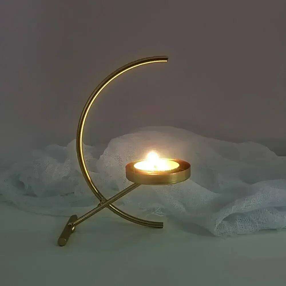Semicircle Moon Candlestick Wrought Iron Taper Candle Holder Stand for Home Bedroom Living Room Decor Dinning H260310