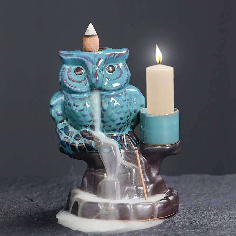 Creative Ceramic Burner with Backflow Feature Home Decoration & Candle Holder Gift for Owl Lovers Without Incense H260310