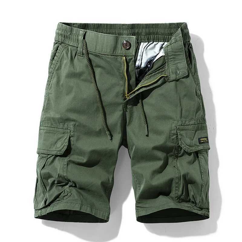 New Summer Solid Color Fashion Cotton Casual Breeches Cargo Men Shorts Men Breathable Quick Dry Multi Pocket Hip Hop Shorts N260310