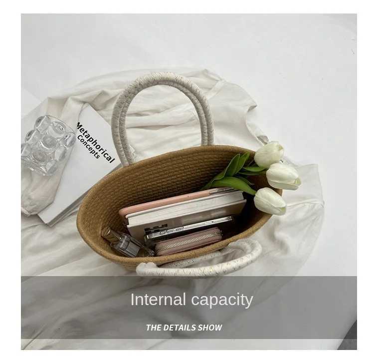 Woven Bag Simple Folded Straw Handbag Diagonal Holiday Cotton Rope Commuting Tote Bag for Women H2603101