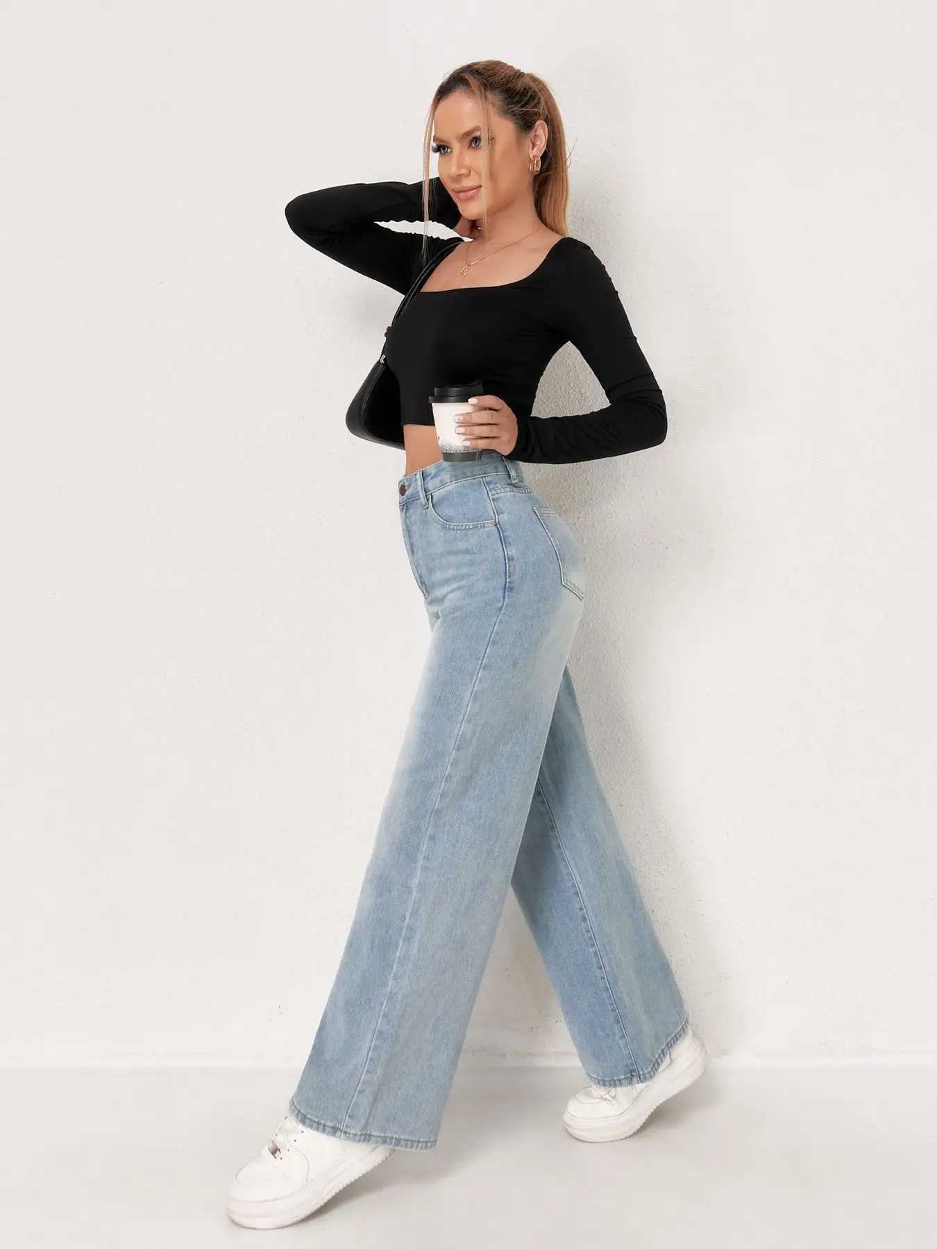European and N Trend Washed Blue Wide Leg Jeans Women Jeans Women Comfortable Fashion All-matching Trend Jeans M260310