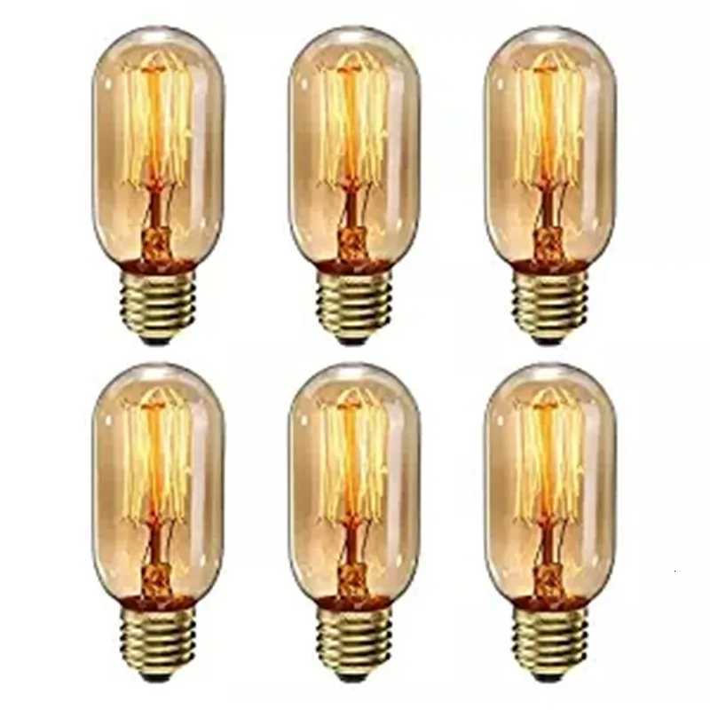 6pcs Antique Tubular light 40W E27 T45 Retro Dimmable Decorative Incandescent Vintage Edison Light Bulb Filament 220V 240V H260310