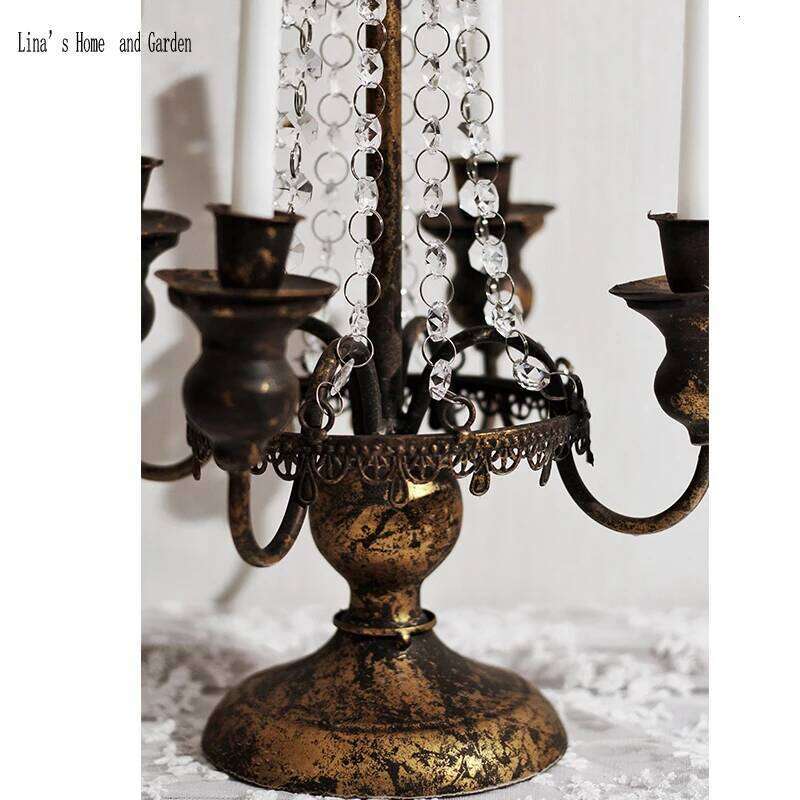 4 arms antique vintage golden metal candle holder crystal candelabra H260310