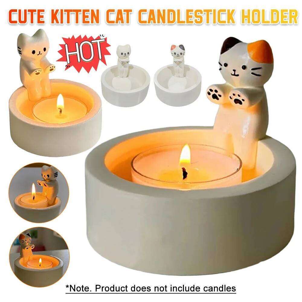 Kitten Cute Cat Creative Aromatherapy Candle Holder Durable High Tempe Cartoon Candlestick Decorations H260310