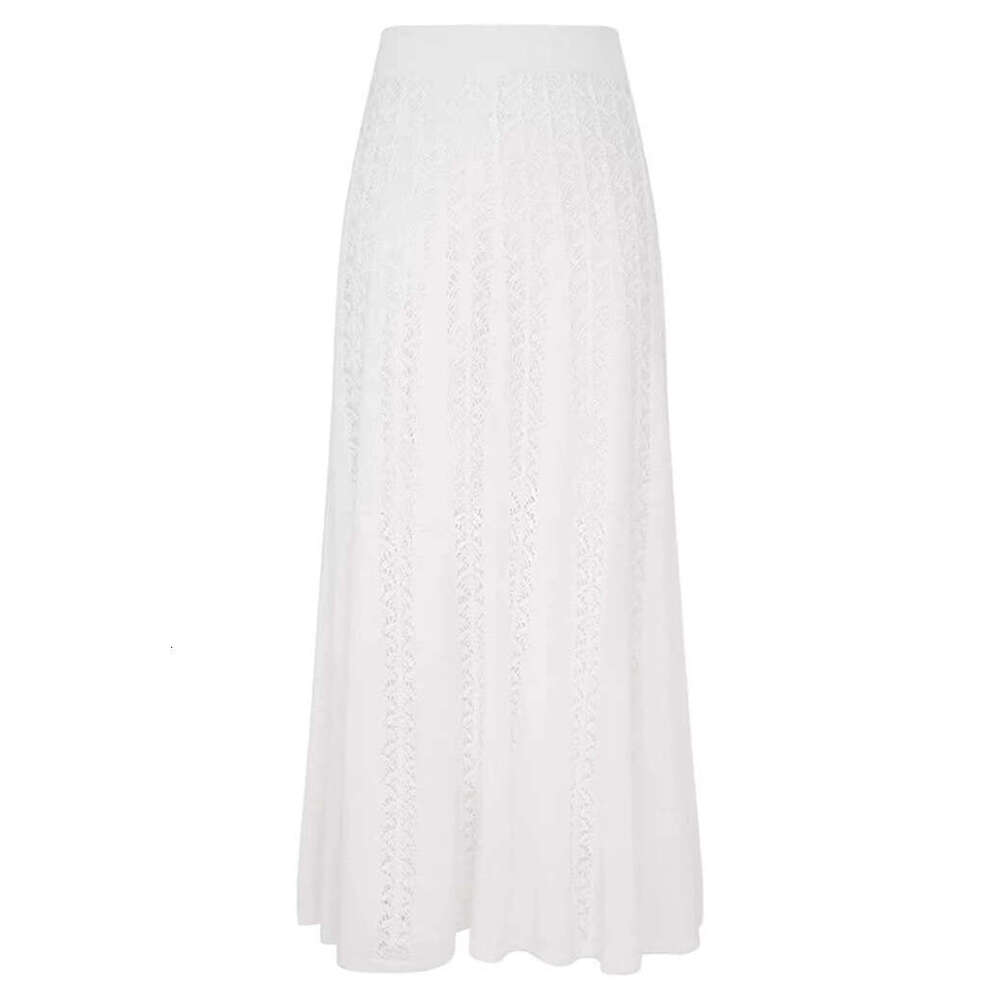 2026 Celebrity Same Style Simple White Elegant Lady Hollow Sleeveless Knitted Tank Top Long Skirt Set