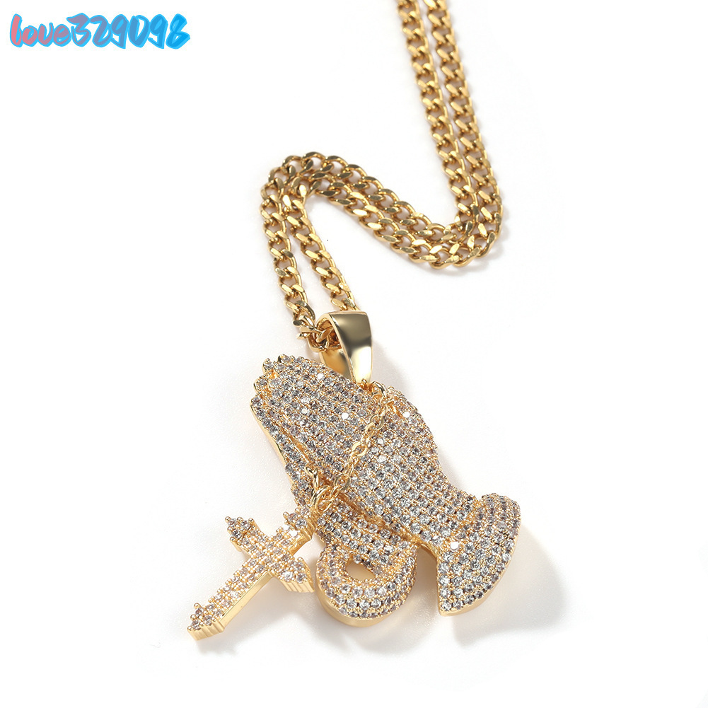 Hipster Brand Full Diamond Cross Pendant Necklace Retro Hip Hop Rap Pop Jewelry